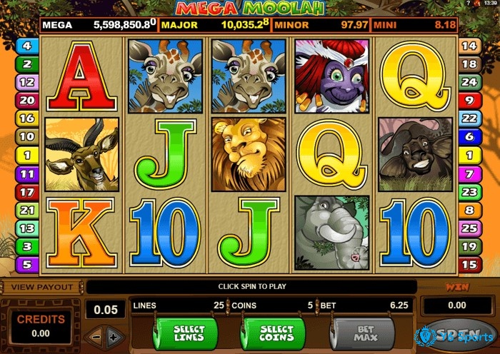 Giao diện game Mega Moolah Jackpot lấy cảm hứng từ rừng rậm