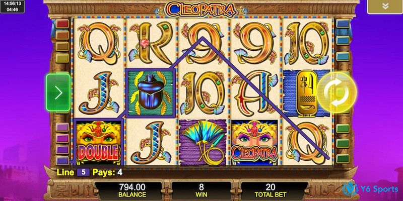 Nhấn nút Spin màu vàng để quay Cleopatra slot