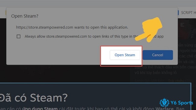 Mở ứng dụng steam