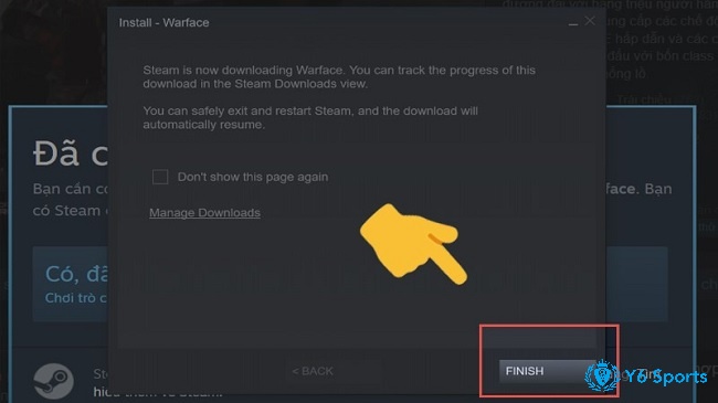 Bấm Finish để hoàn tất tải game Warface