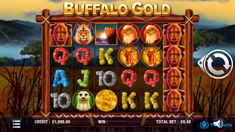 Buffalo Gold slot được đặt trong khung cảnh với núi và cây xanh