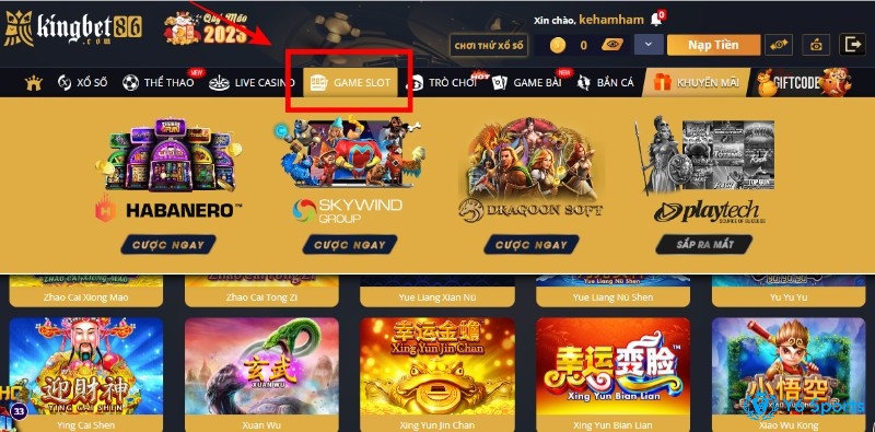 Truy cập vào mục slots Kingbet86 và chọn game slot muốn chơi