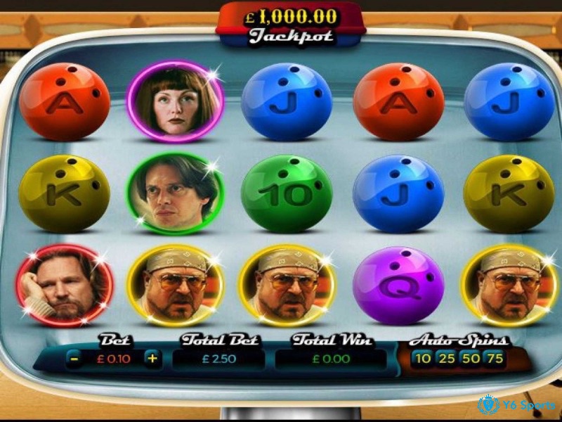 Giao diện chính của slot game The Big Lebowski với các biểu tượng đặc trưng